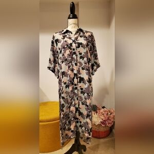 Anthropologie Floral Camouflage Maxi Dress in Black, Mauve, Light Blue
